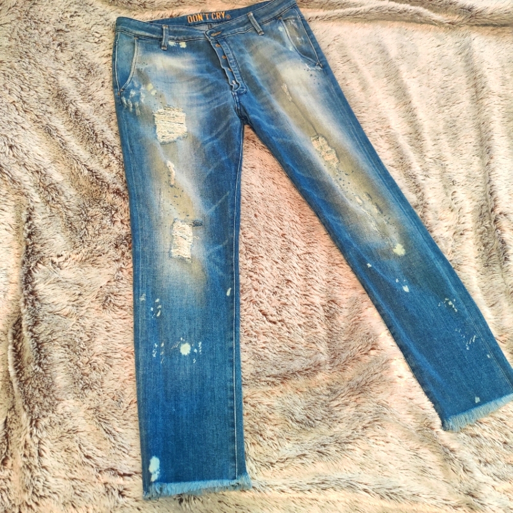 Don't Cry Distressed w/ paint splatter jeans - Ankle Cut